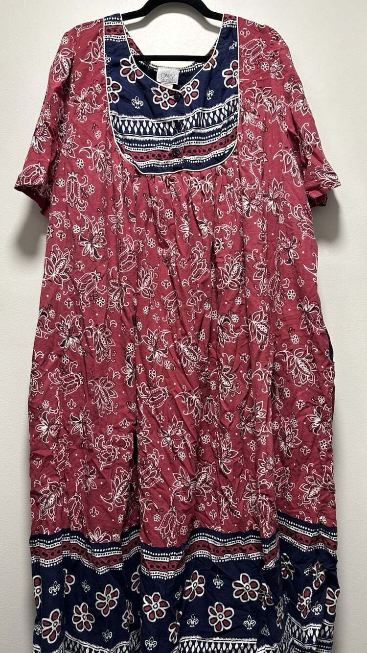 Only Necessities Dress Womens 3X Red Maxi Long Boho Vintage Paisley